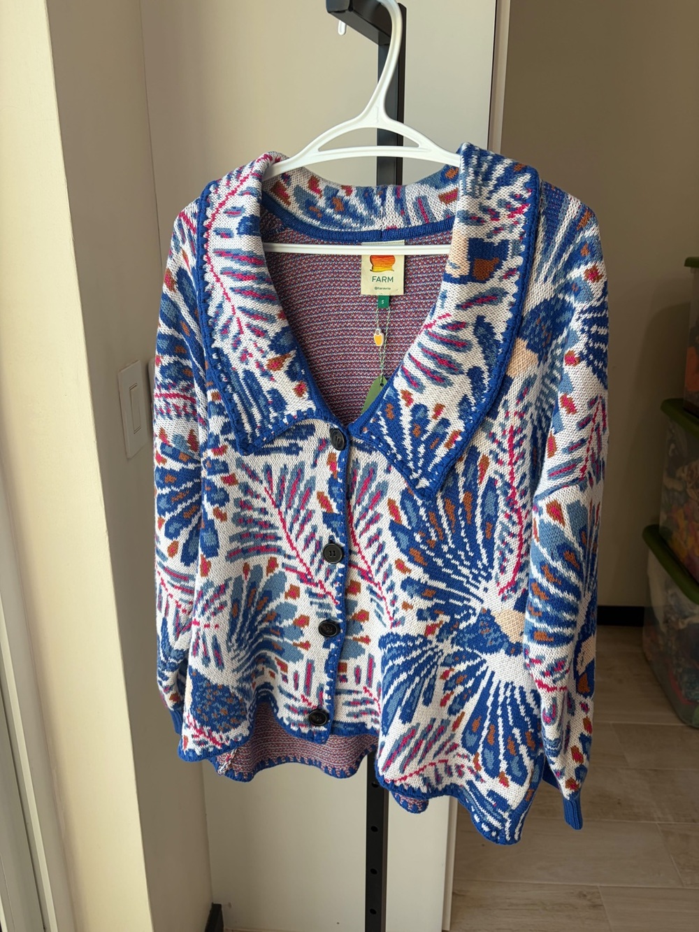 Farm Rio Blue Patterned Knit Cardigan Sweater - Picture 5 of 6